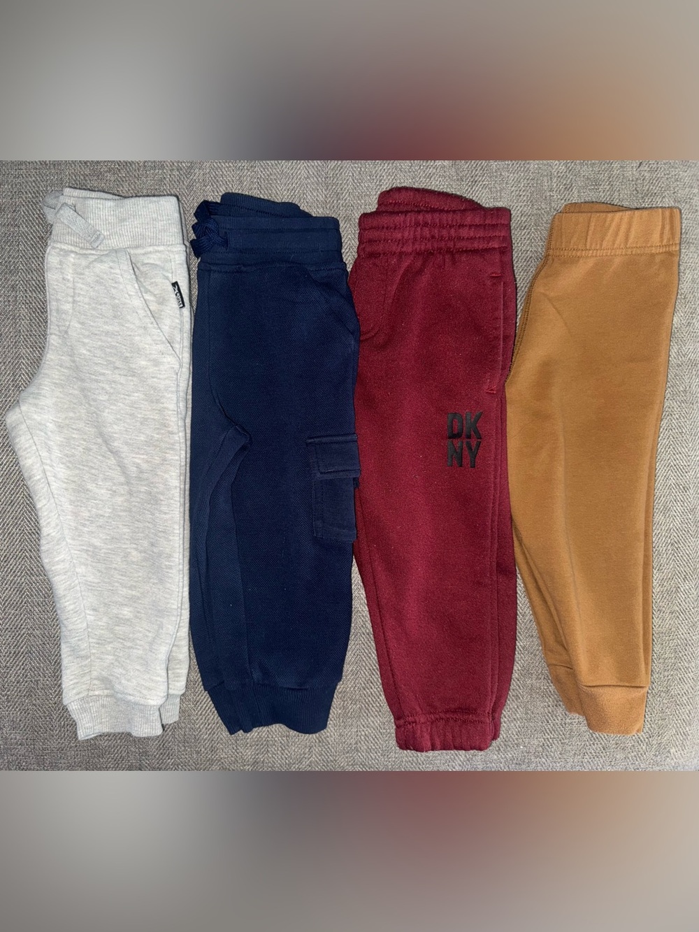 2T Toddler bundle of 4 Burgundy, Navy, Grey, and Camel color Fleece Joggers